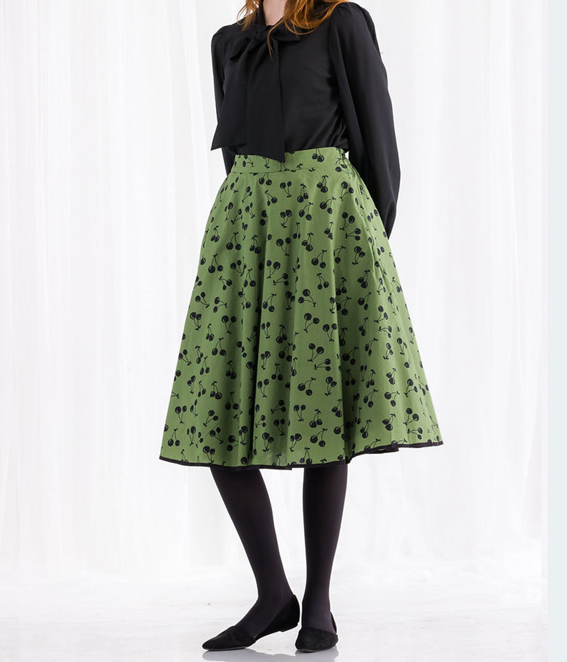 Sassy Pinup Cherry Skirt Green-Black